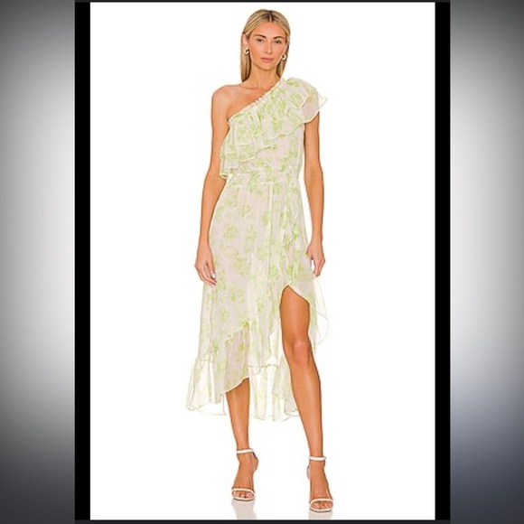 NWT MISA LOS ANGELES Rumi Dress Honeydew Blossom M Asymmetrical Floral Revolve - Picture 1 of 7